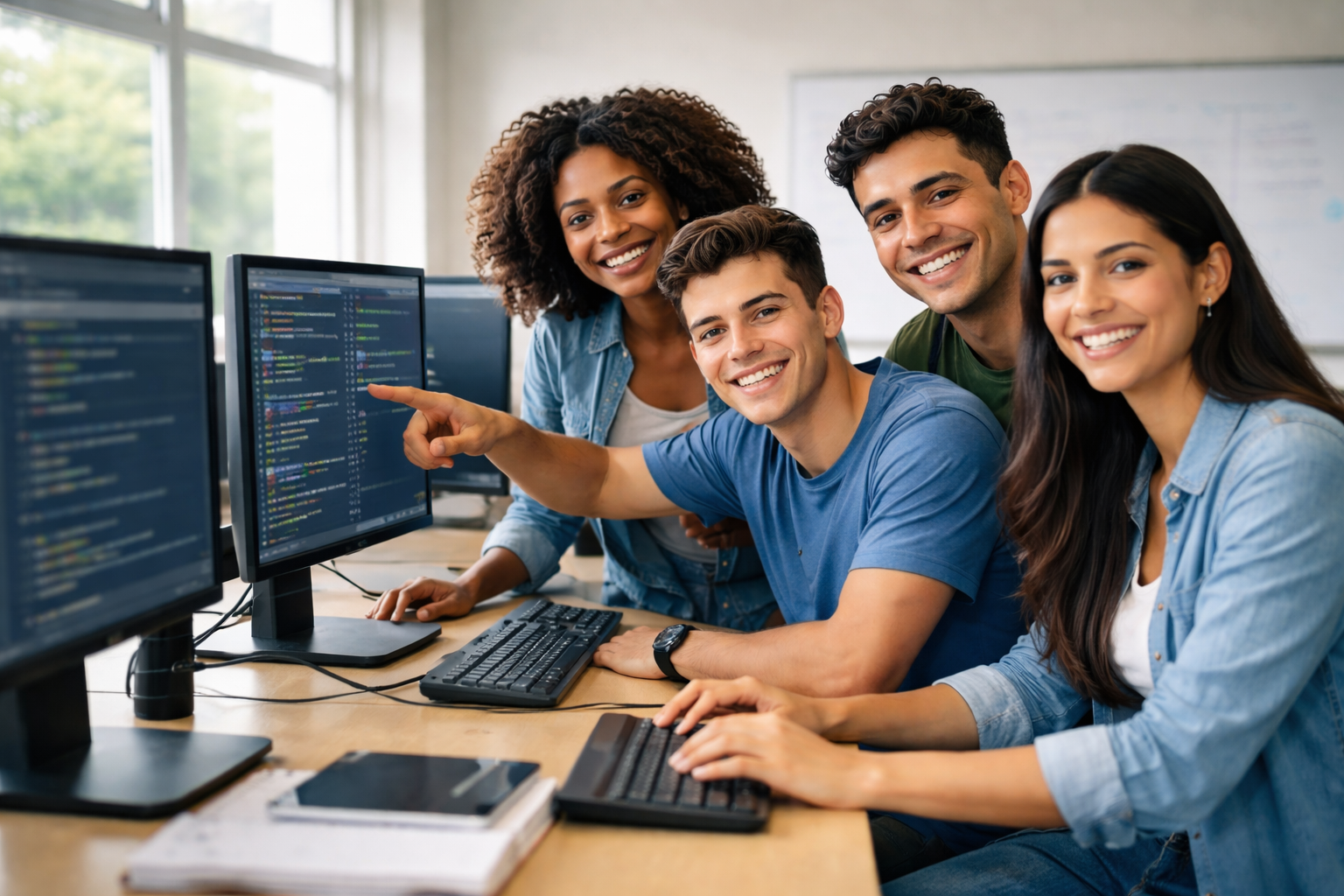 Estudantes colaborando